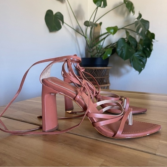 Schutz Leaf Strappy Lace-Up Heels Sandal Women's 6.5 Caramelo - Picture 1 of 8